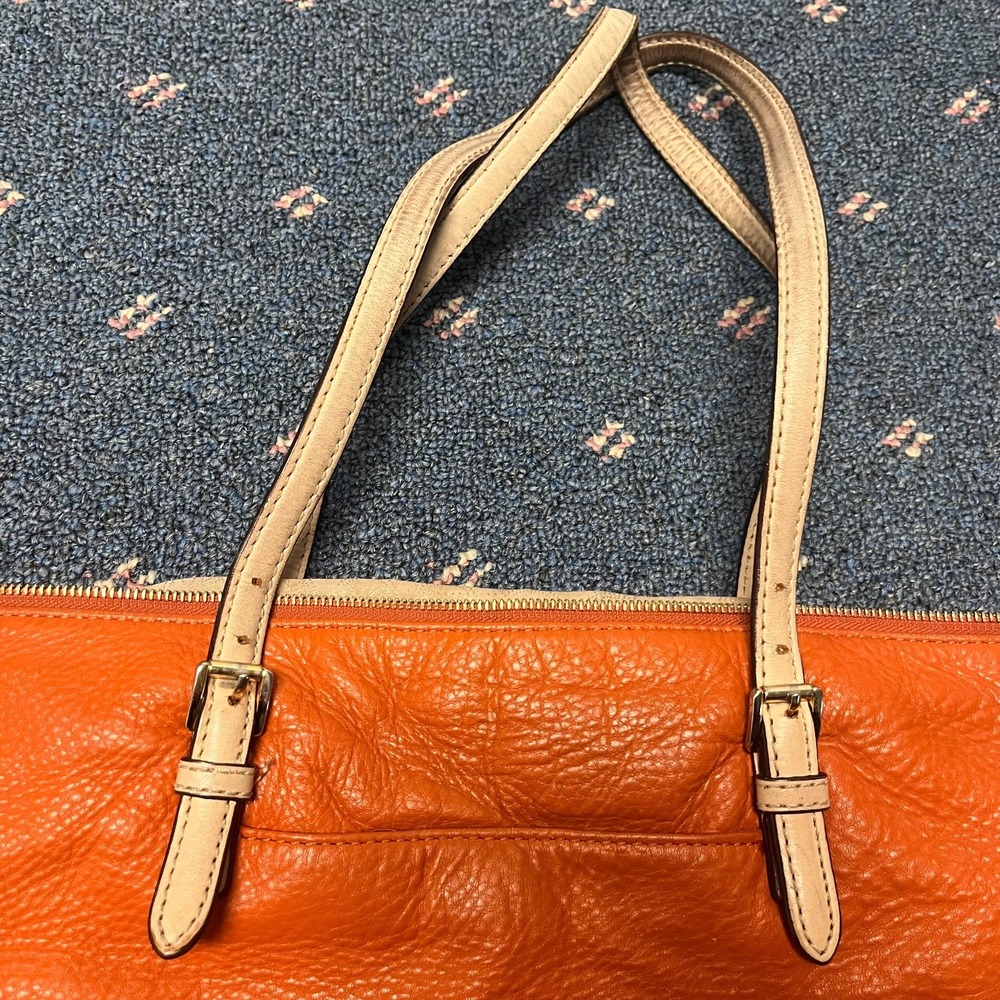 Michael Kors Jet Set Leather Tote Size Medium Orange Travel Bag Zipper Closure - Picture 5 of 13